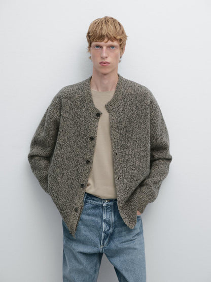 100% wool flecked knit cardigan