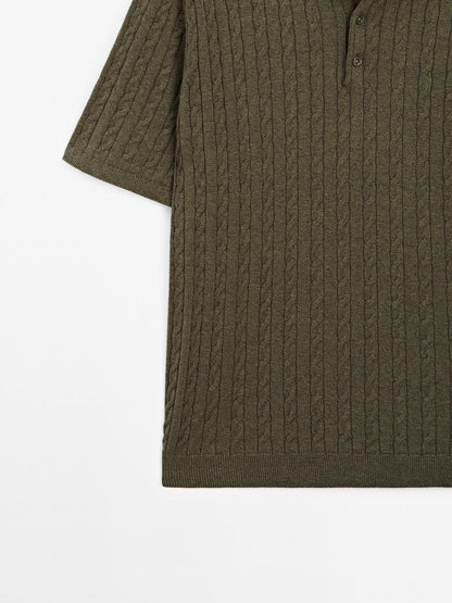 Cable-knit polo shirt