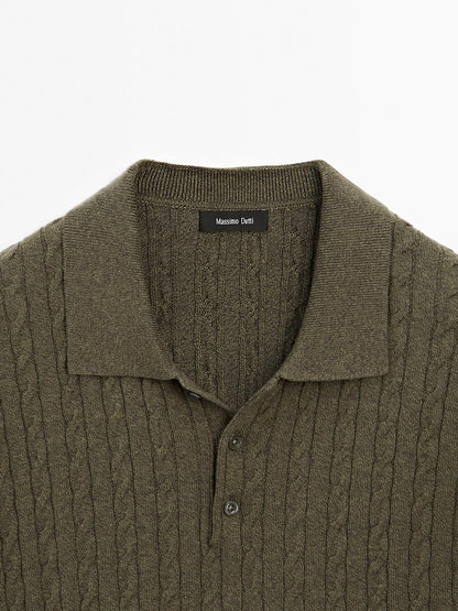 Cable-knit polo shirt