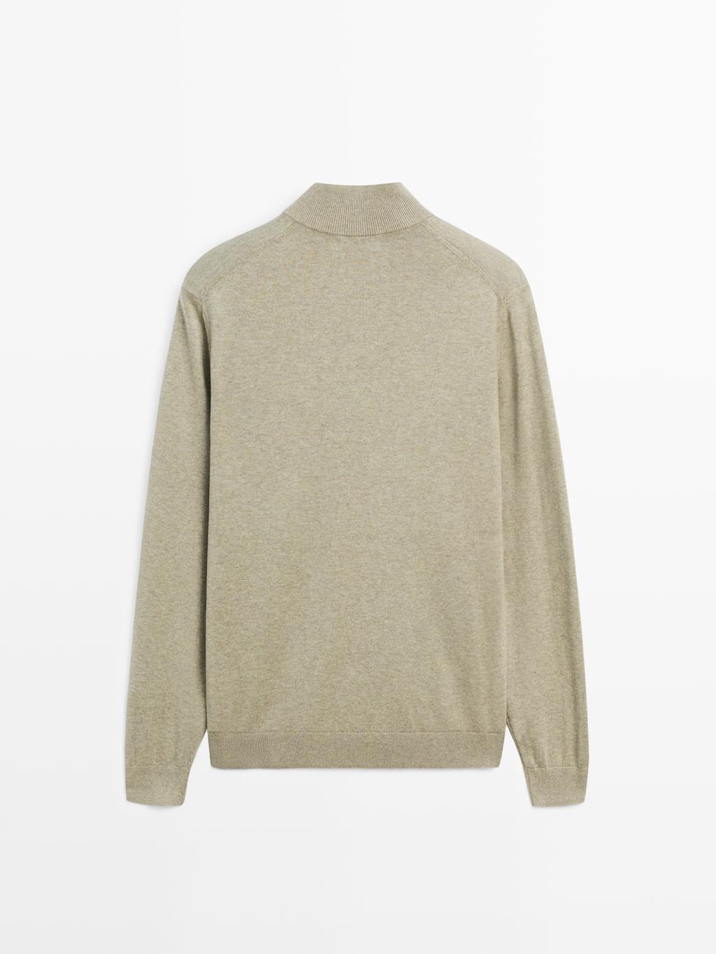 Knit sweater with mock button neck