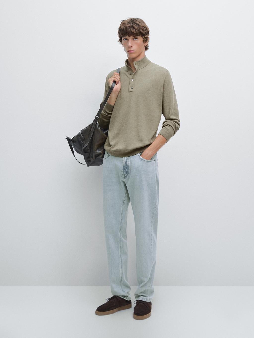 Knit sweater with mock button neck