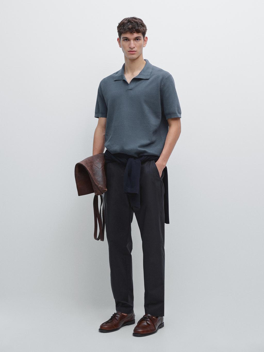 Textured knit V-neck polo shirt