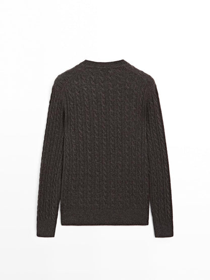 Cable-knit sweater with crew neck