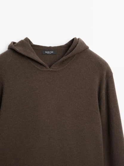 Knit sweater with hood