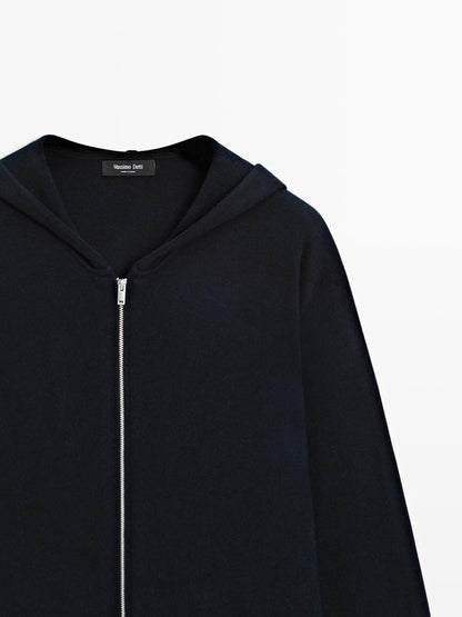 Zip-up knit cardigan with hood