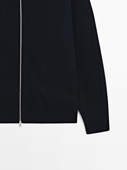 Zip-up knit cardigan with hood