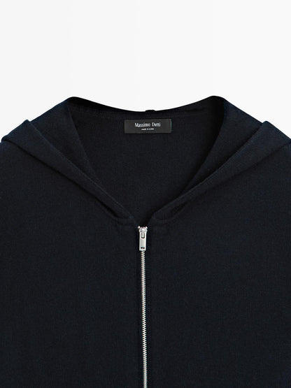Zip-up knit cardigan with hood