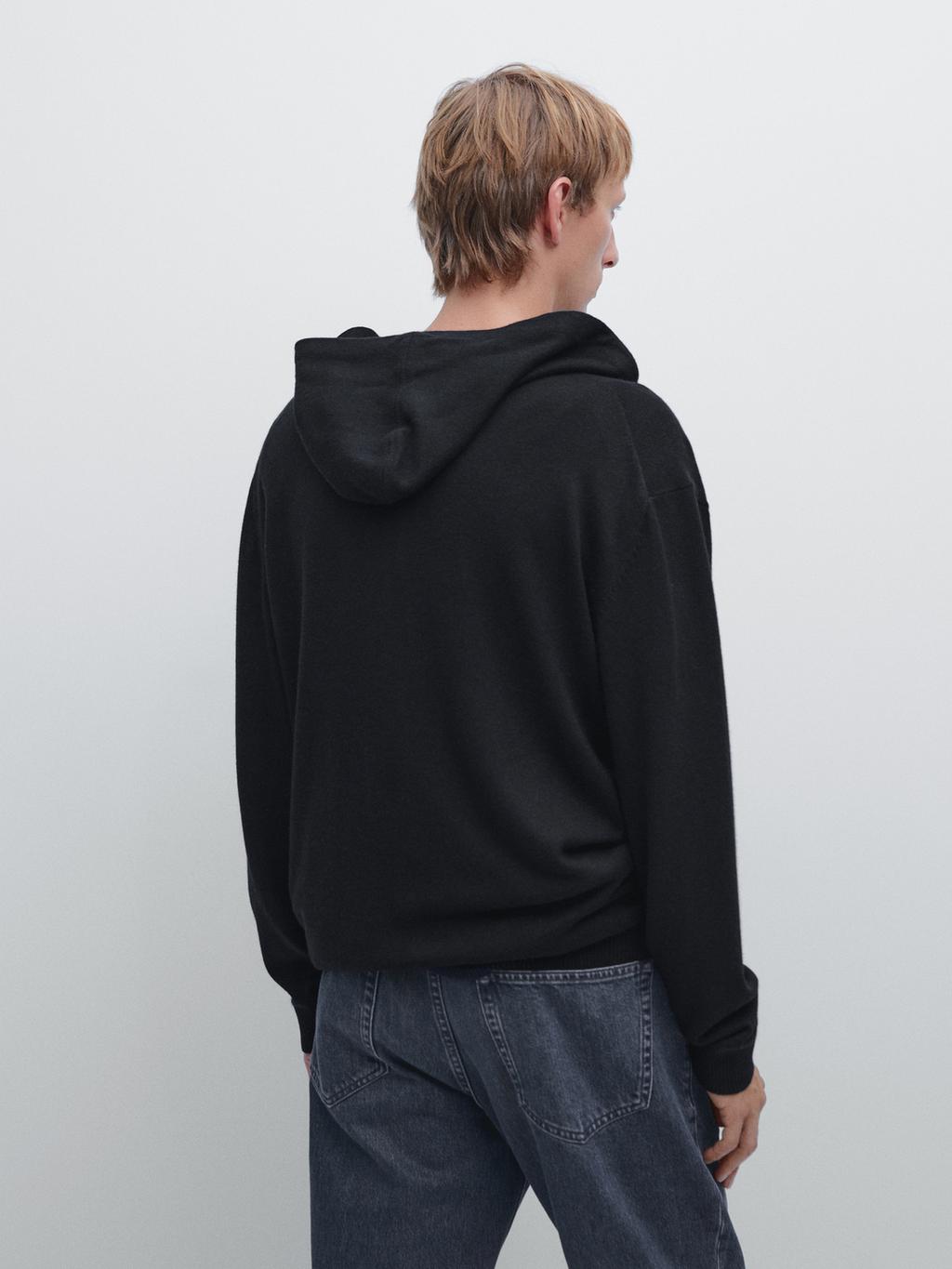 Zip-up knit cardigan with hood