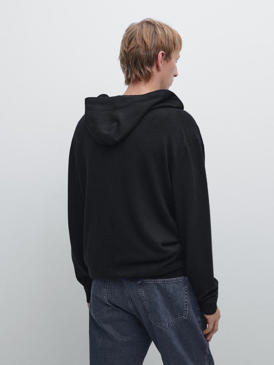 Zip-up knit cardigan with hood