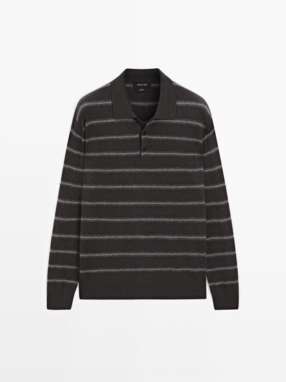 Striped knit polo sweater