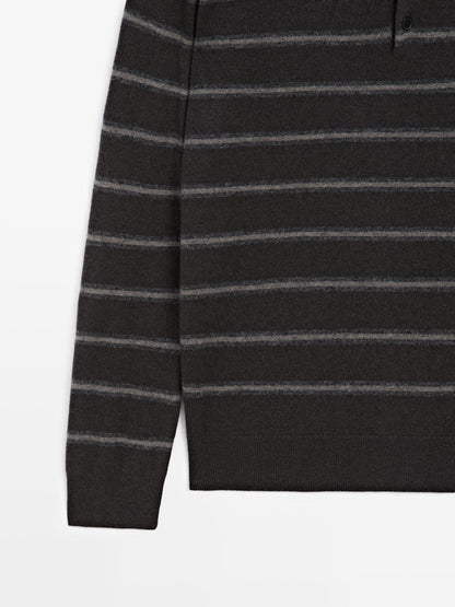 Striped knit polo sweater