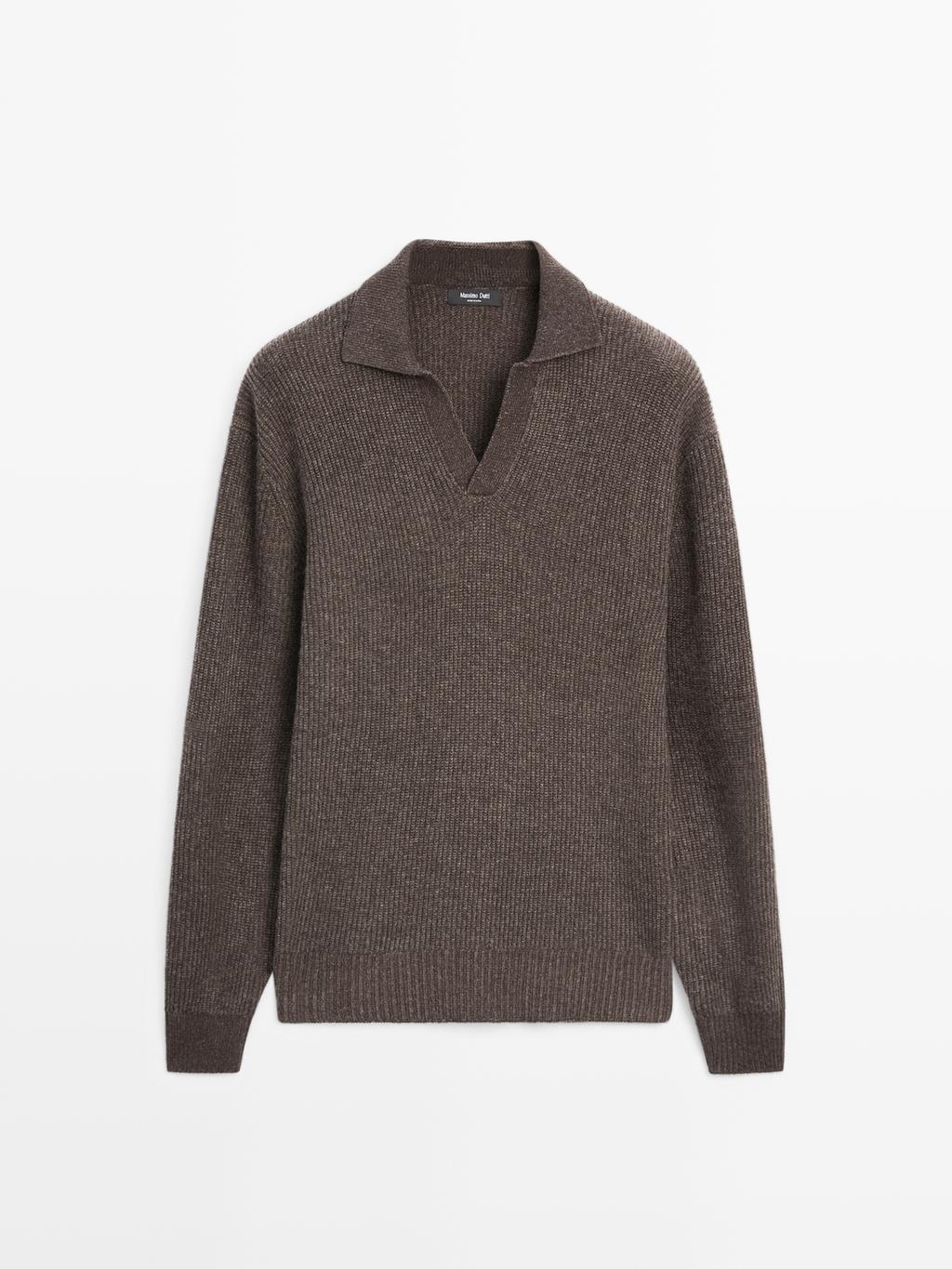 V-neck knit polo sweater