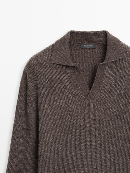 V-neck knit polo sweater