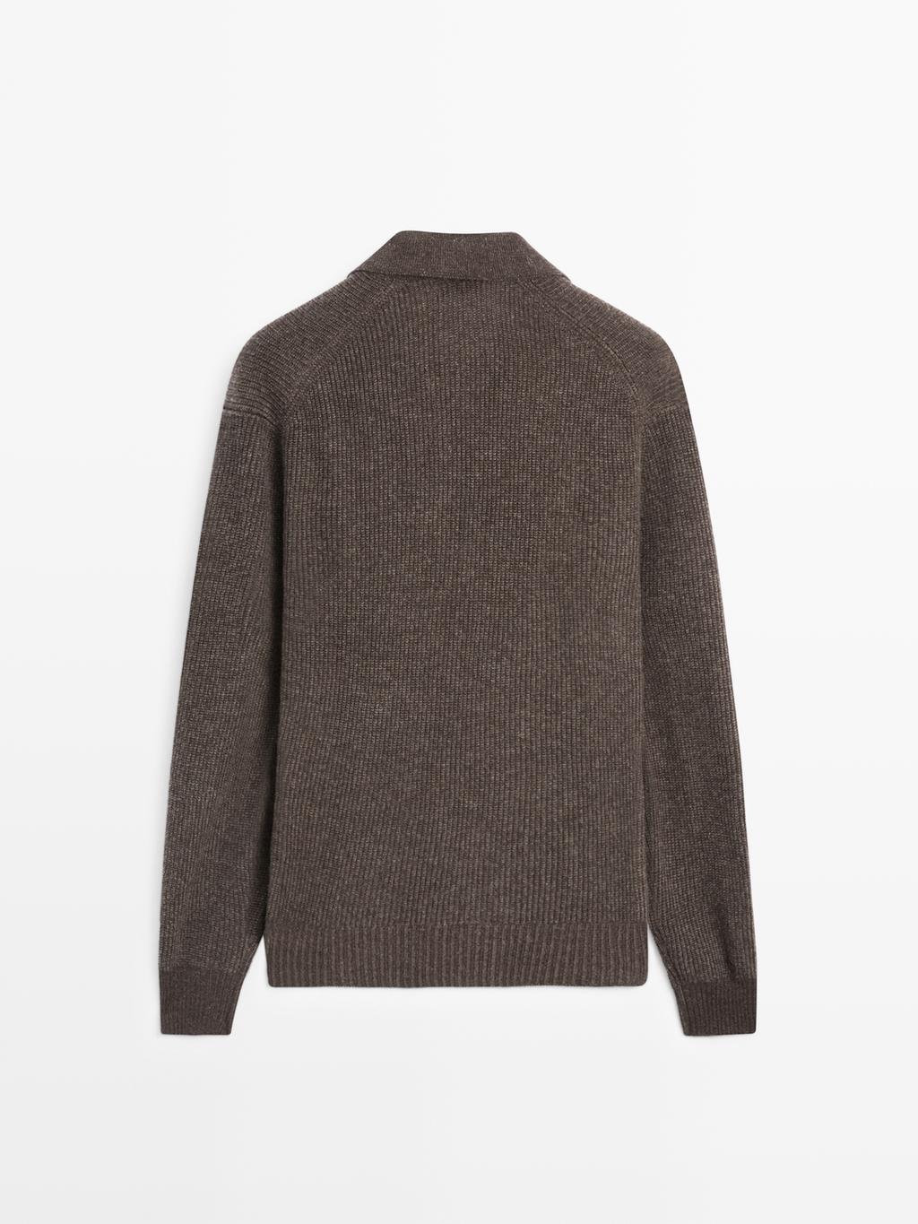 V-neck knit polo sweater