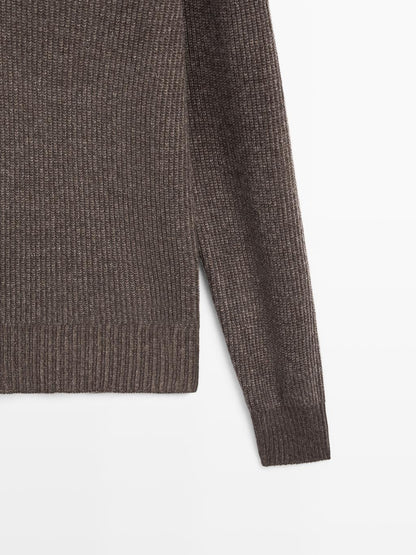 V-neck knit polo sweater