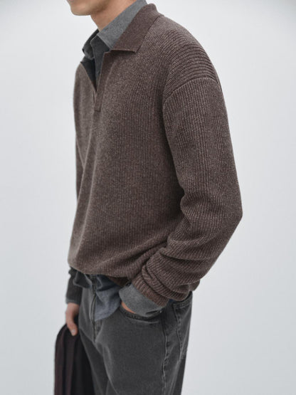 V-neck knit polo sweater
