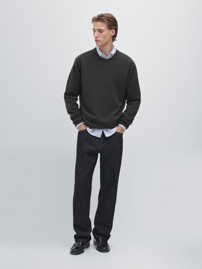 Wool blend crew neck knit sweater