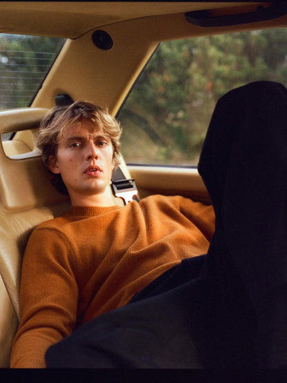 Wool blend crew neck knit sweater