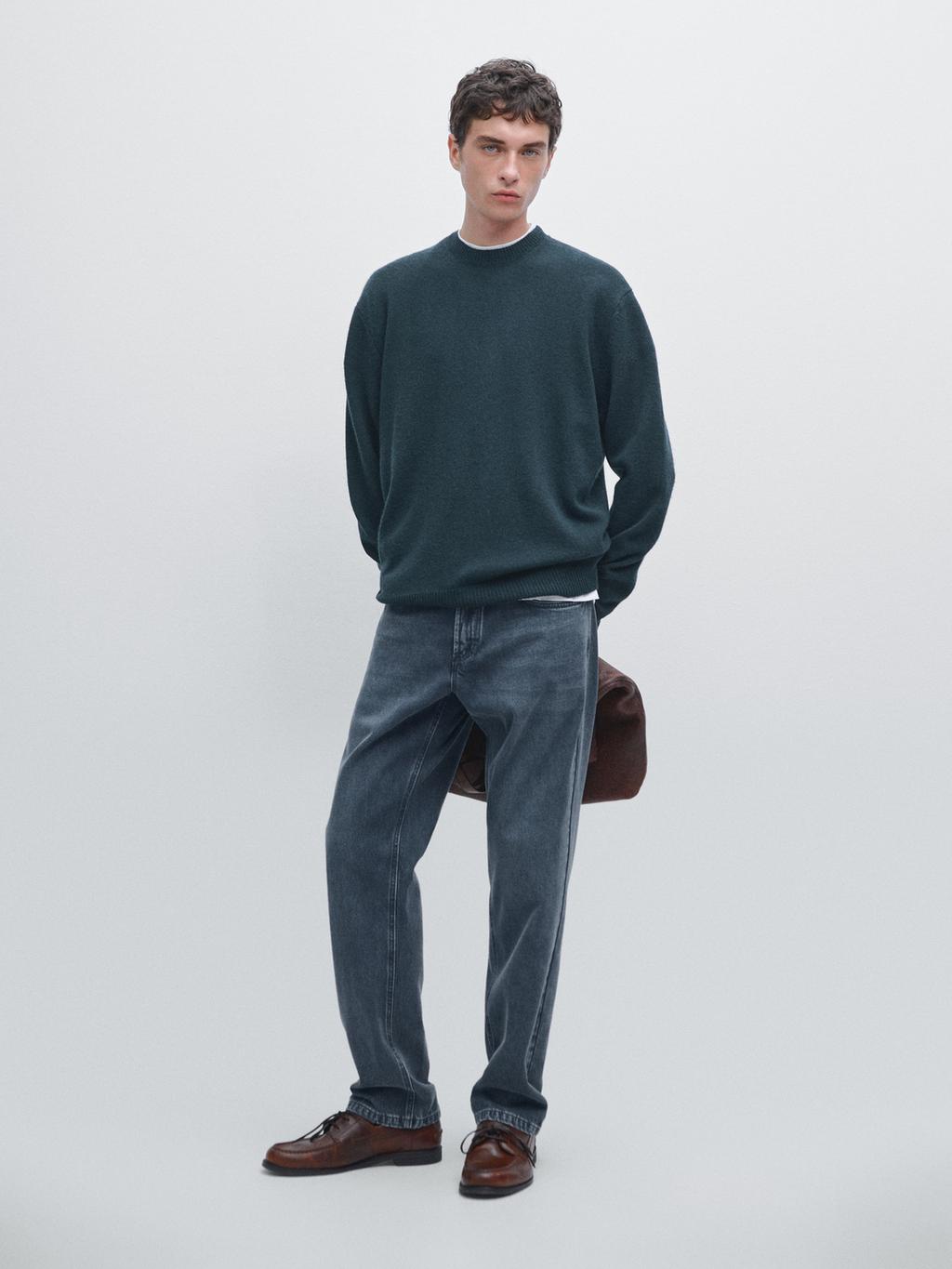 Wool blend crew neck knit sweater