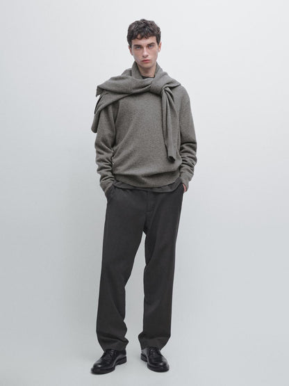 Wool blend crew neck knit sweater