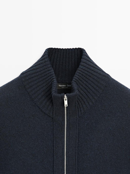 Wool blend cardigan with zip detail