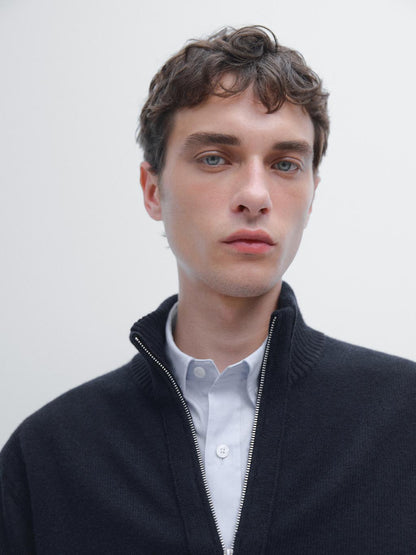 Wool blend cardigan with zip detail