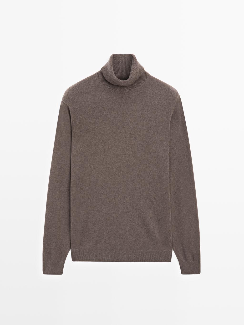 Wool blend knit sweater with high neck