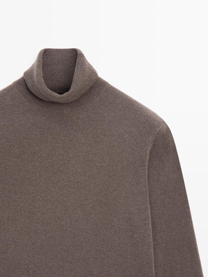 Wool blend knit sweater with high neck