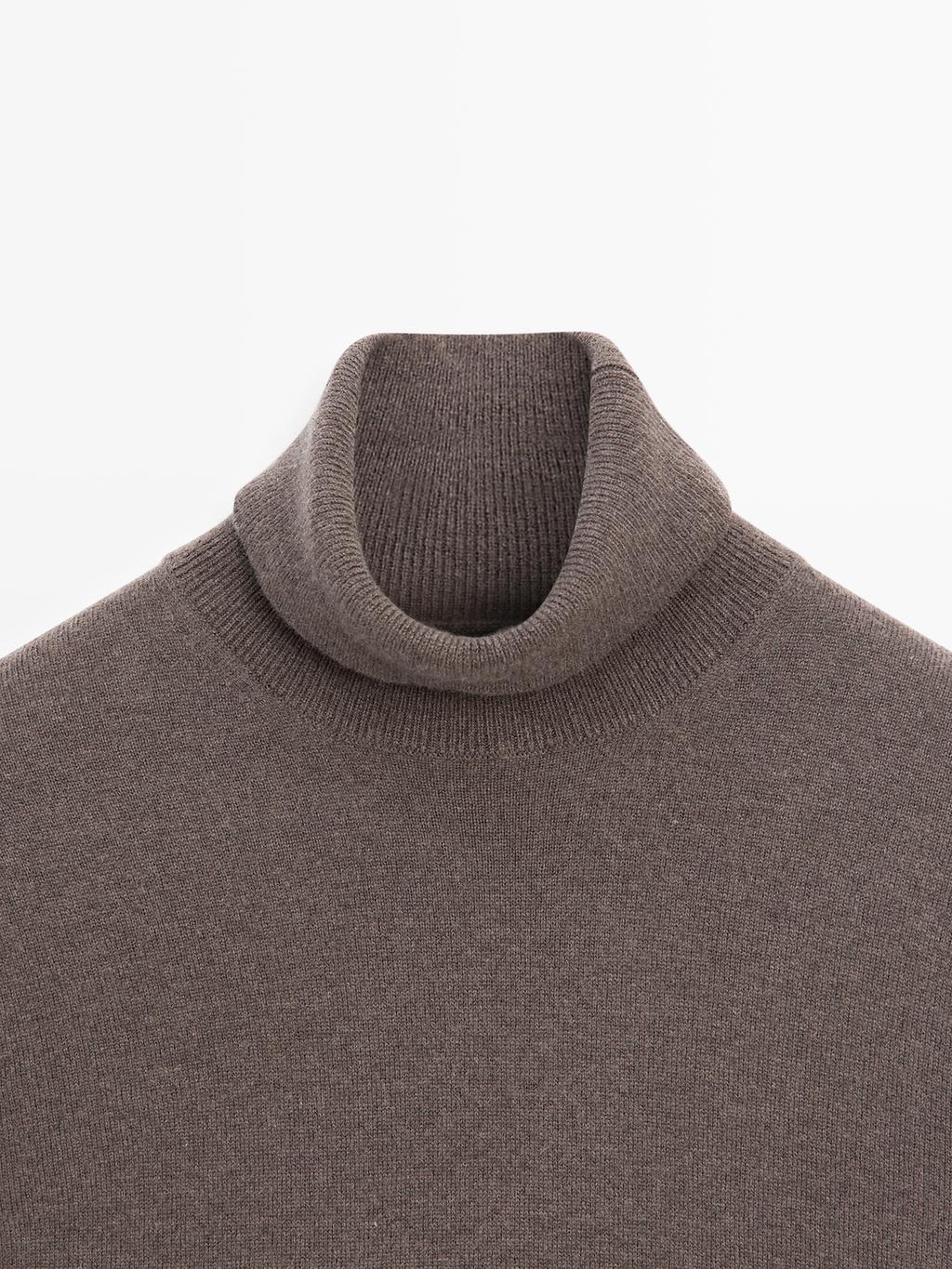 Wool blend knit sweater with high neck