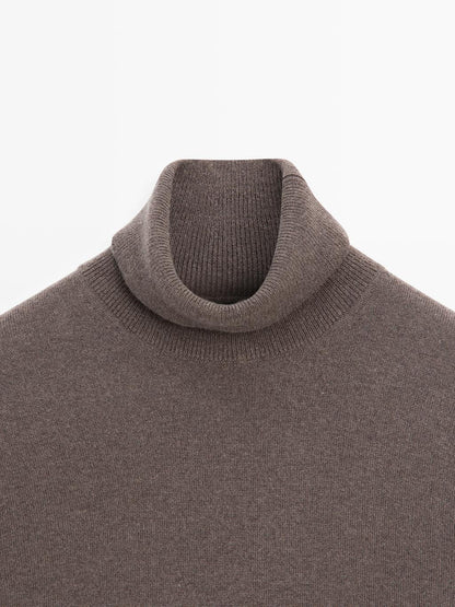 Wool blend knit sweater with high neck