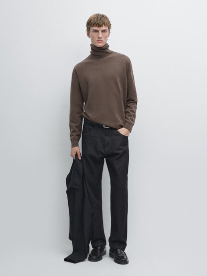 Wool blend knit sweater with high neck