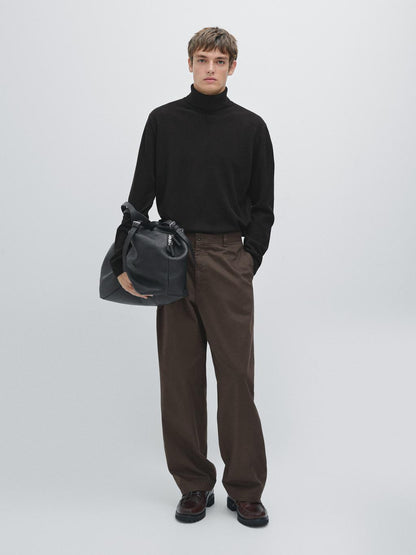 Wool blend knit sweater with high neck