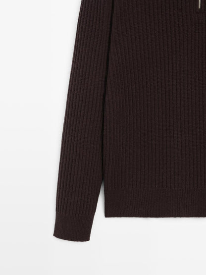 Wool blend high neck quarter-zip sweater