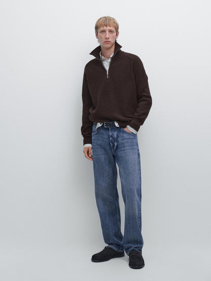 Wool blend high neck quarter-zip sweater