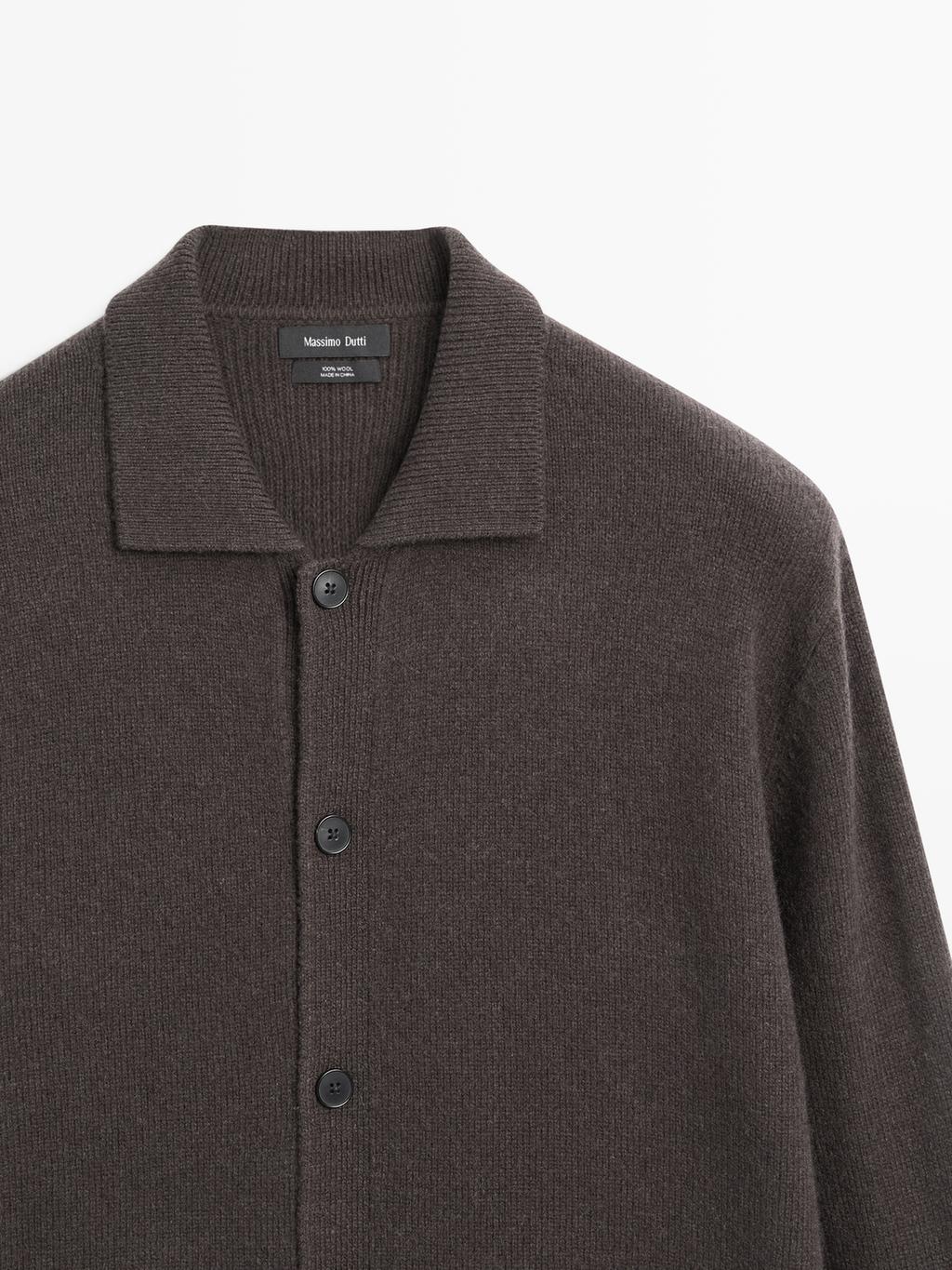 100% wool knit cardigan with polo collar