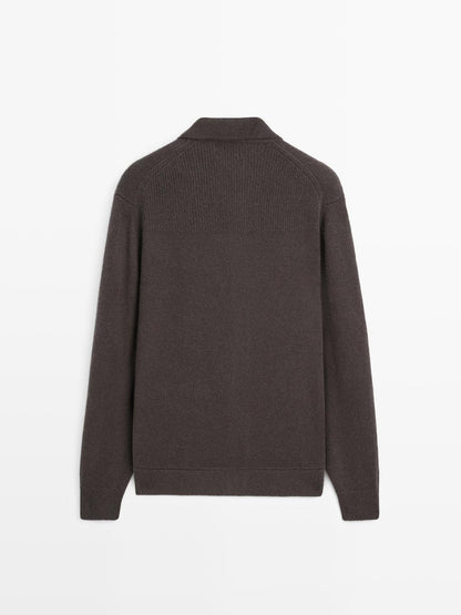 100% wool knit cardigan with polo collar