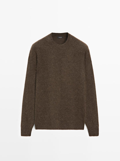 Knit alpaca blend crew neck sweater