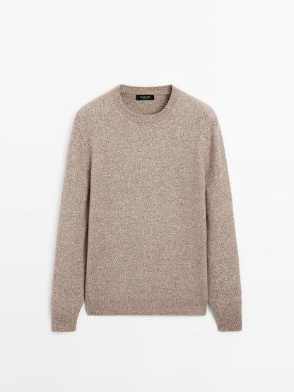 Flecked crew neck knit sweater