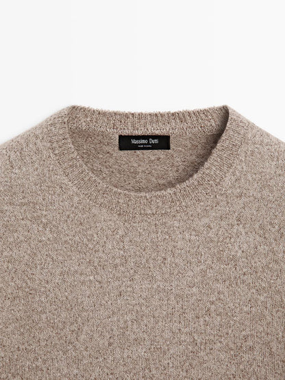Flecked crew neck knit sweater