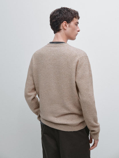 Flecked crew neck knit sweater