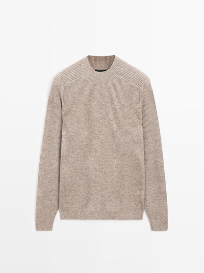 Wool blend high neck knit sweater