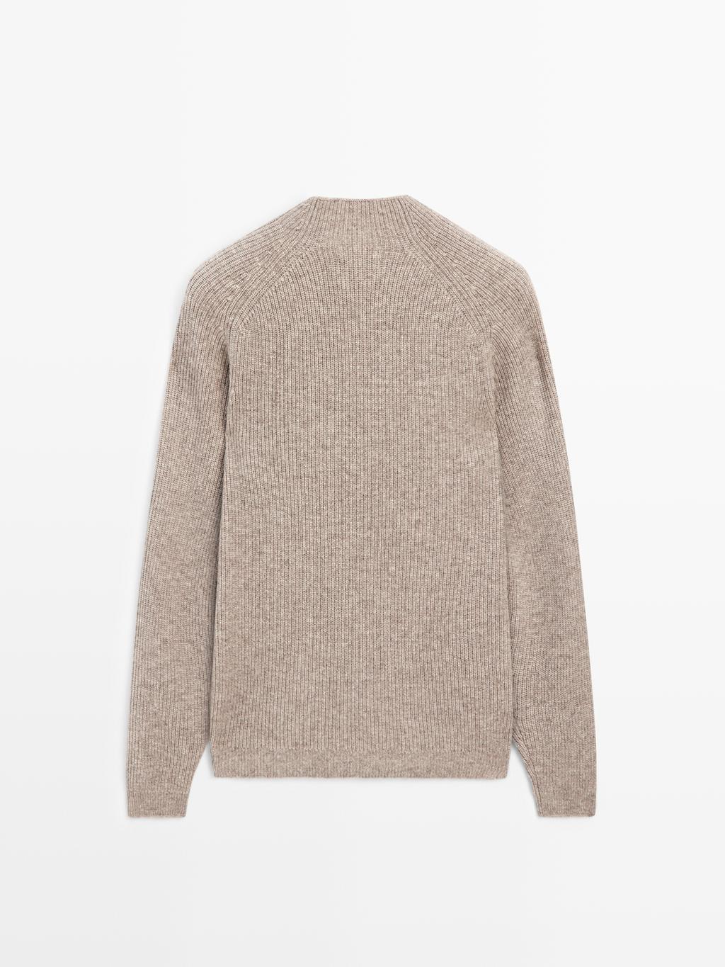 Wool blend high neck knit sweater