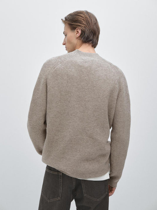 Wool blend high neck knit sweater