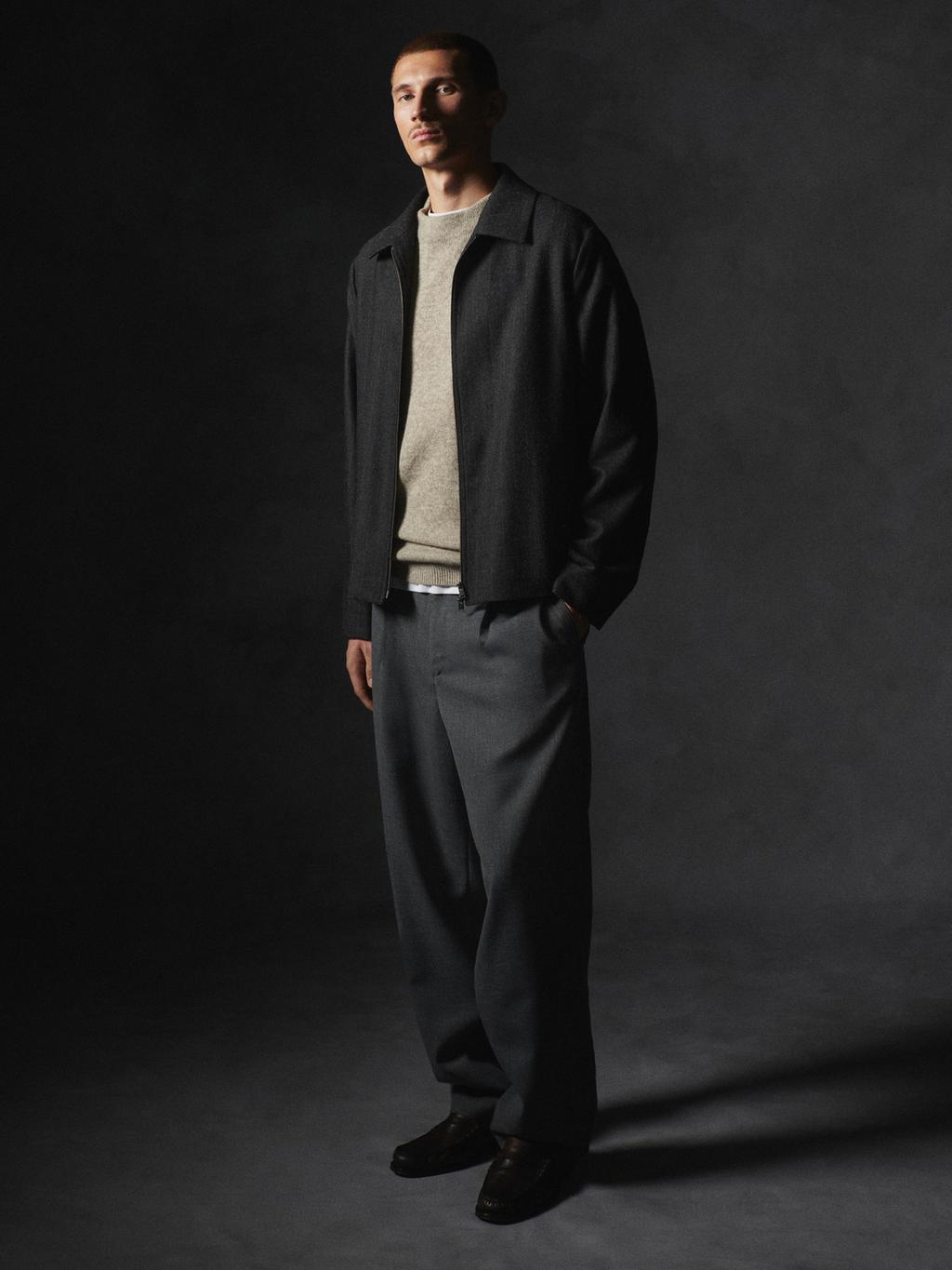 Wool blend crew neck knit sweater