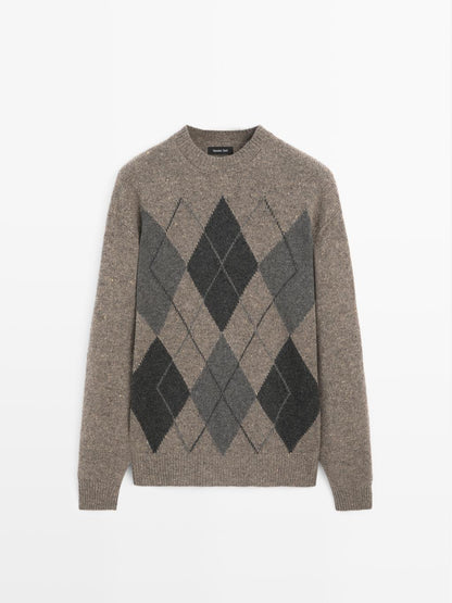 100% wool Argyle knit sweater