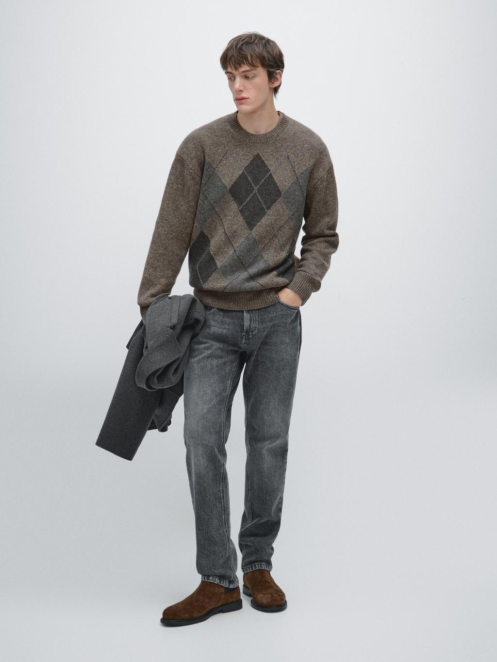 100% wool Argyle knit sweater