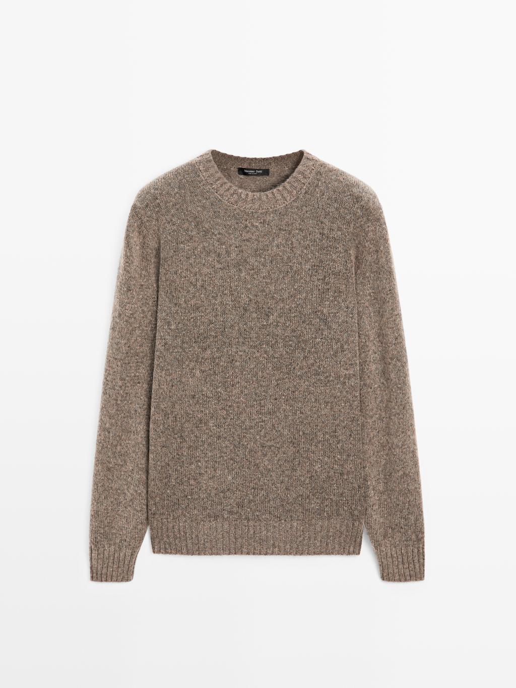 Wool blend crew neck knit sweater