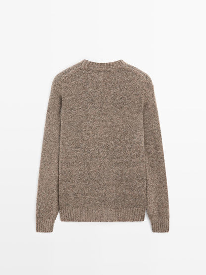 Wool blend crew neck knit sweater