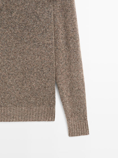 Wool blend crew neck knit sweater