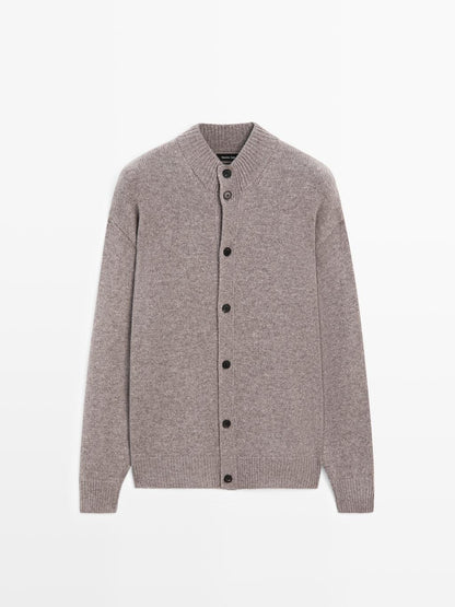 100% wool high neck knit cardigan